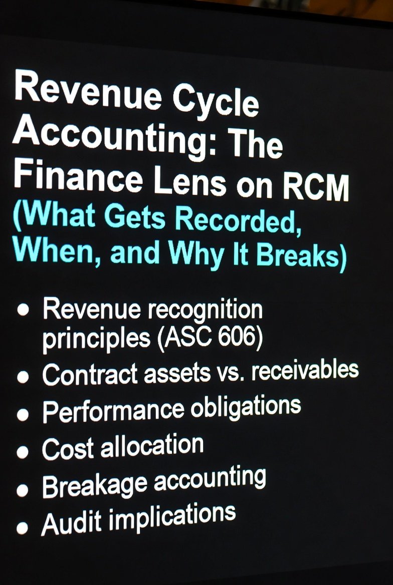 Revenue cycle accounting event to entry map from encounter to claim, A/R, adjustments, cash, and write-offs