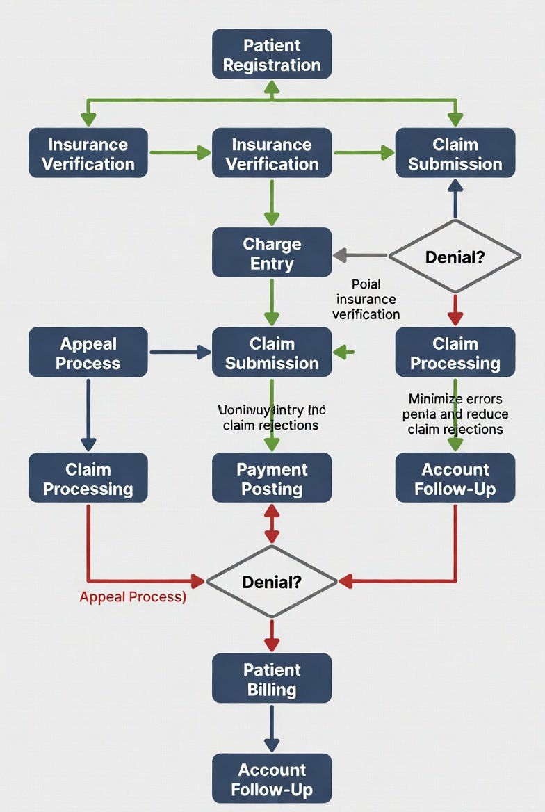 End-to-end medical billing workflow SOP including eligibility, claims, posting, denials, and A/R